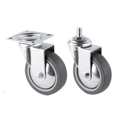 TPR Industrial Caster Wheels with Plate Brakes, Adjustable Stem, Directional & Swivel for Display Carts & Trolleys