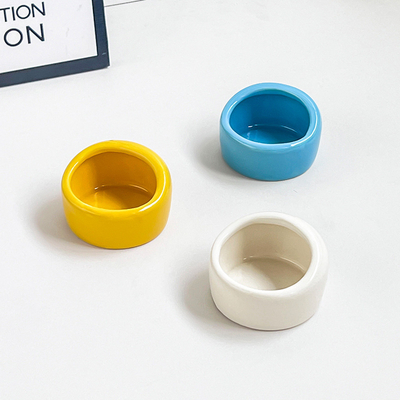 Minimalist Style Splash-Proof Ceramic Hamster Feeder Set Creamy Yellow Food Bowl Water Dish 6.3*6*4cm