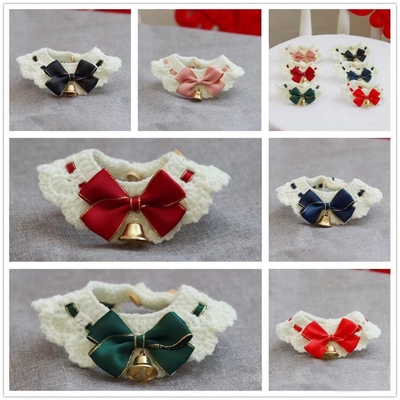 Wool Cat Collar with Bow Pendant in Burgundy Dark Green Blush Pink Navy Blue