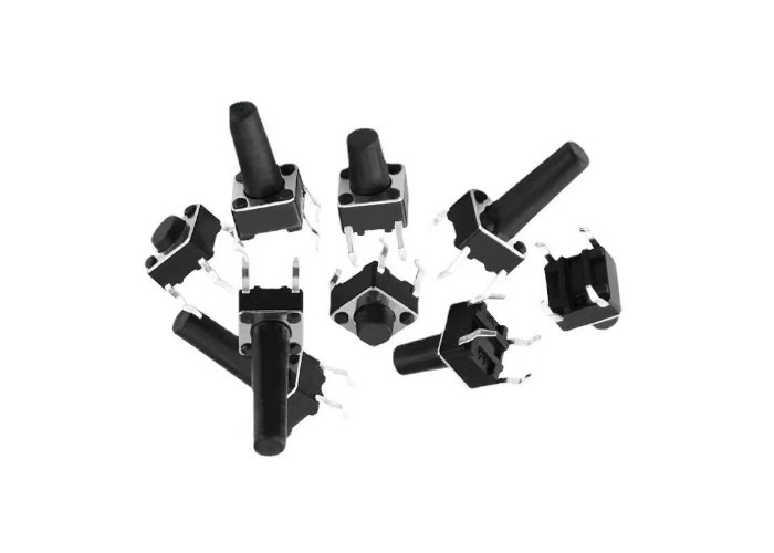 Vertical Four-Legged Micro Button Switch. High Temp Resistant. Touch Plug-In Design. Ideal For Electronics.