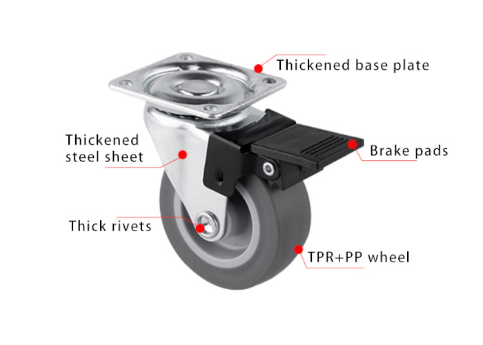 Light Industry Multi-Directional Casters: 1.5"/2"/3"/4" with Brake & Threaded Stem for Furniture & Cart Mobility