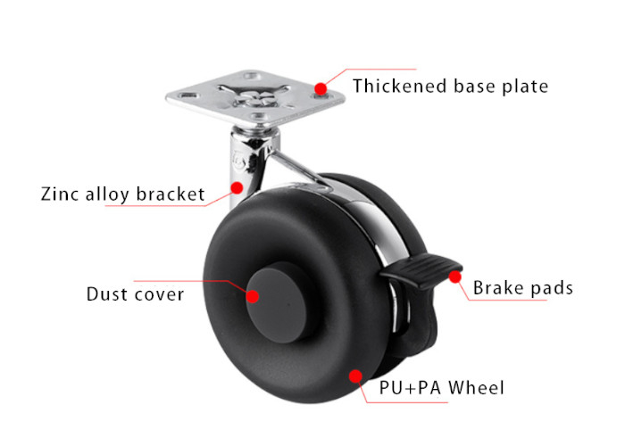 2.5" 3" Brake-Equipped PU Swivel Casters for Office Chairs Furniture