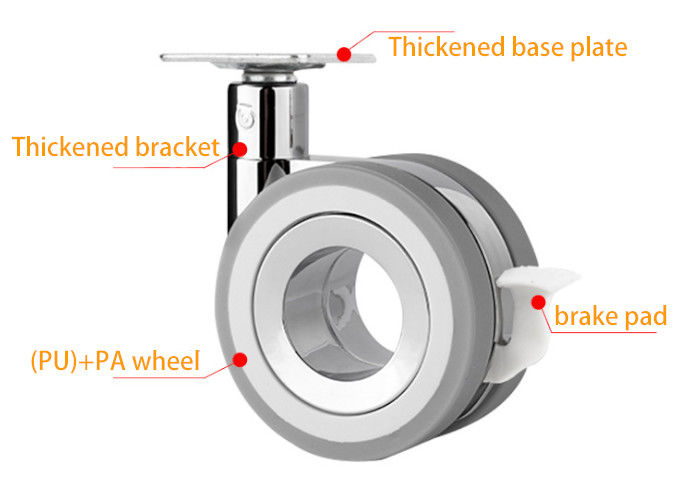 Diameter 75mm Customized Gray Silent Caster for Trolleys Display Stands and Furniture