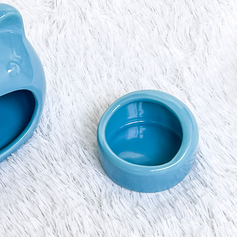 Minimalist Style Splash-Proof Ceramic Hamster Feeder Set Creamy Yellow Food Bowl Water Dish 6.3*6*4cm