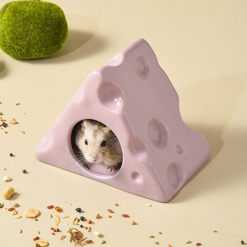 General Seasons Off-White Ceramic Hamster Hideout Cheese Cottage for Summer Chill