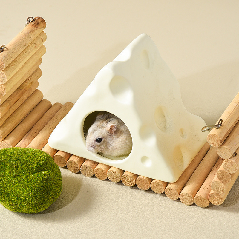 General Seasons Off-White Ceramic Hamster Hideout Cheese Cottage for Summer Chill