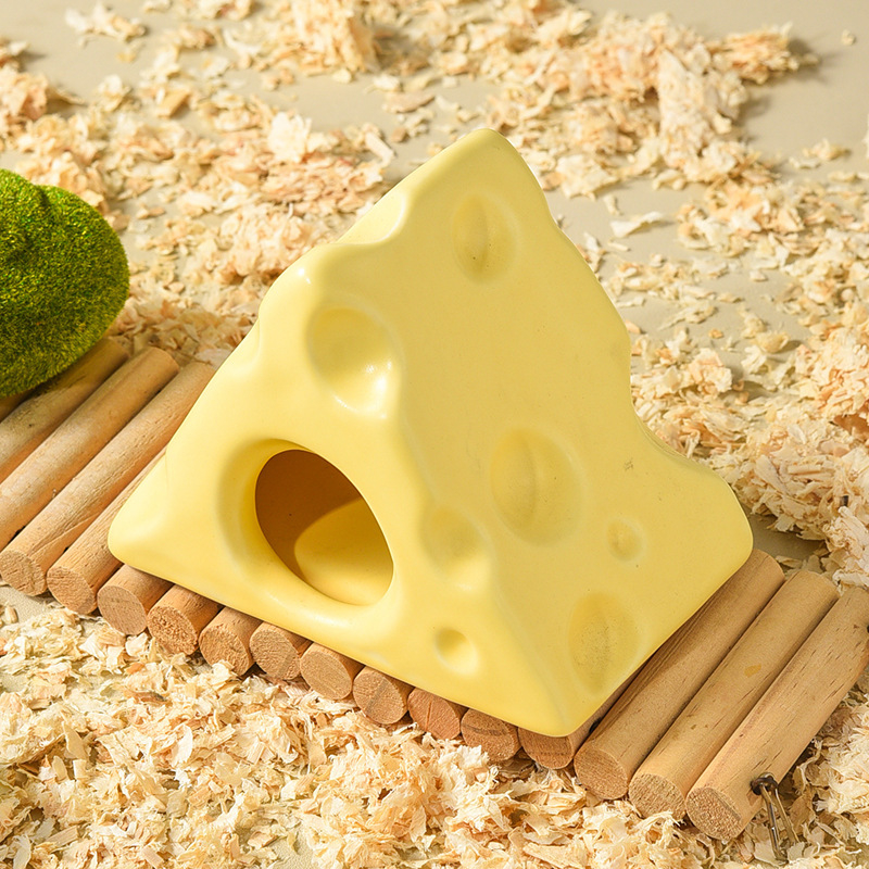General Seasons Off-White Ceramic Hamster Hideout Cheese Cottage for Summer Chill
