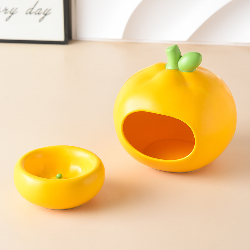 Ceramic Orange Hideout Summer Cooling Pet House with Cute Fruit Theme Design