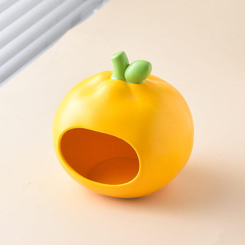Ceramic Orange Hideout Summer Cooling Pet House with Cute Fruit Theme Design