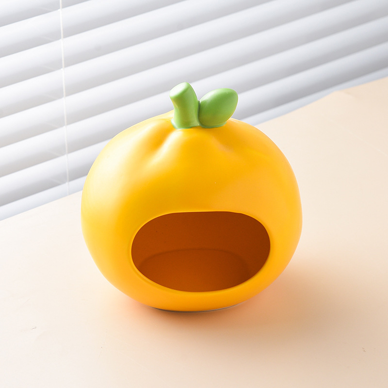 Ceramic Orange Hideout Summer Cooling Pet House with Cute Fruit Theme Design