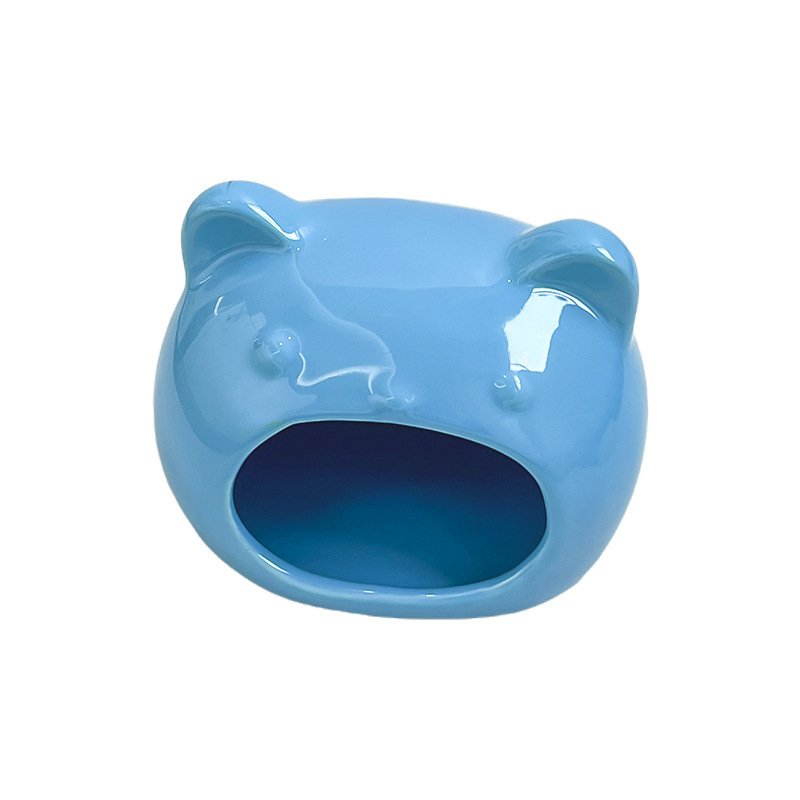 Hamster Ceramic Hideout 11.5*9.2*8.5cm , Bear-Shaped Cooling House for Small Pets