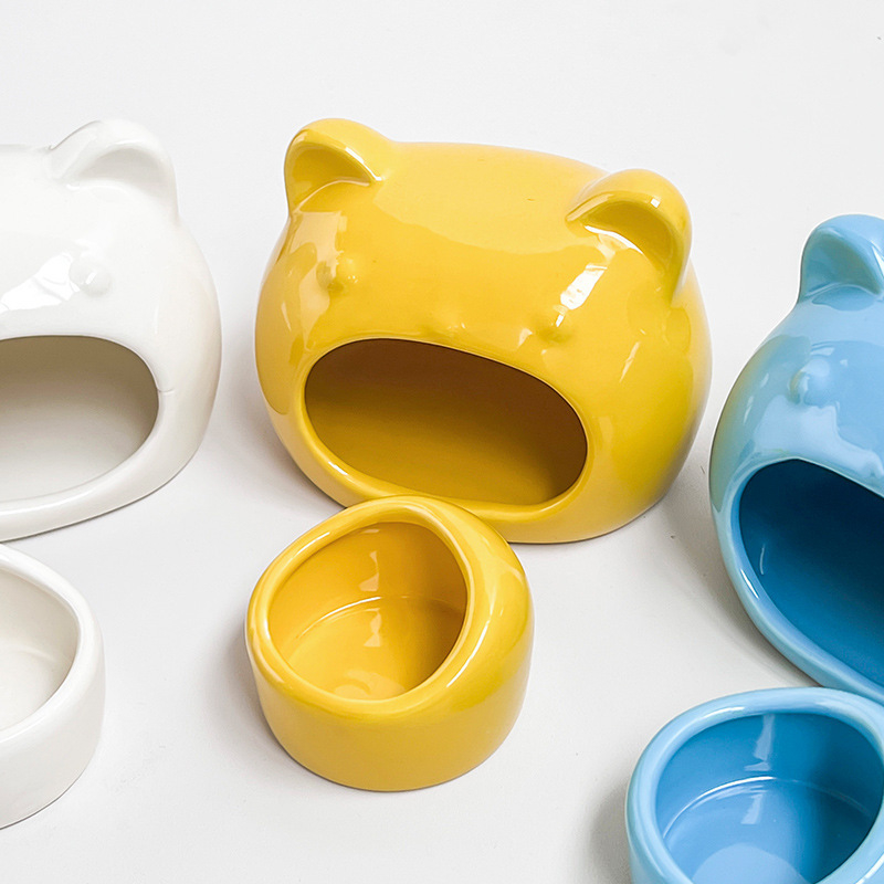 Hamster Ceramic Hideout 11.5*9.2*8.5cm , Bear-Shaped Cooling House for Small Pets