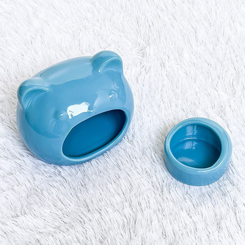 Hamster Ceramic Hideout 11.5*9.2*8.5cm , Bear-Shaped Cooling House for Small Pets