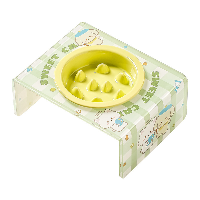 Ceramic Elevated Slow Feeder Pet Bowl with Stand Neck Support Anti-Tip for Cats Dogs Elevated Design 370g Light Yellow