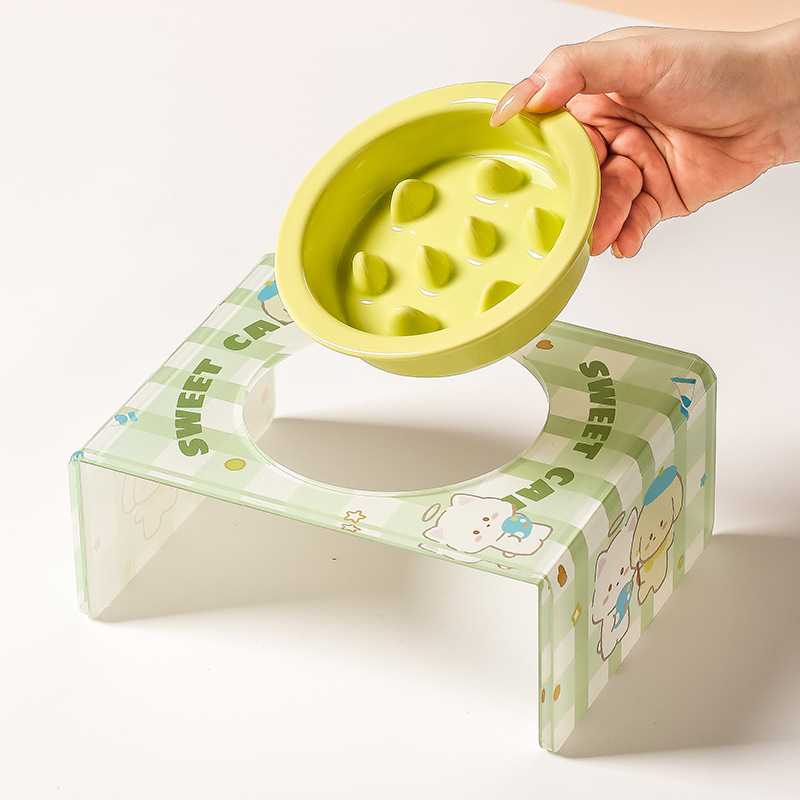 Ceramic Elevated Slow Feeder Pet Bowl with Stand Neck Support Anti-Tip for Cats Dogs Elevated Design 370g Light Yellow