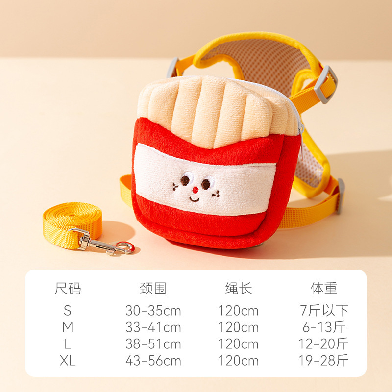 Hamburger Fries Pet Chest Harness Adjustable for Dogs Cats Sizes S M L XL