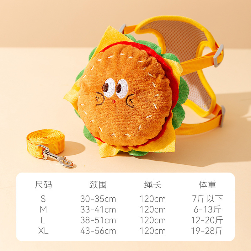 Hamburger Fries Pet Chest Harness Adjustable for Dogs Cats Sizes S M L XL