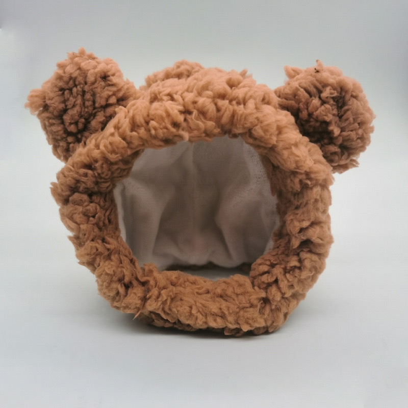 Cashmere Pet Hat for Small Dogs - Adjustable Bear Plush Winter Headpiece