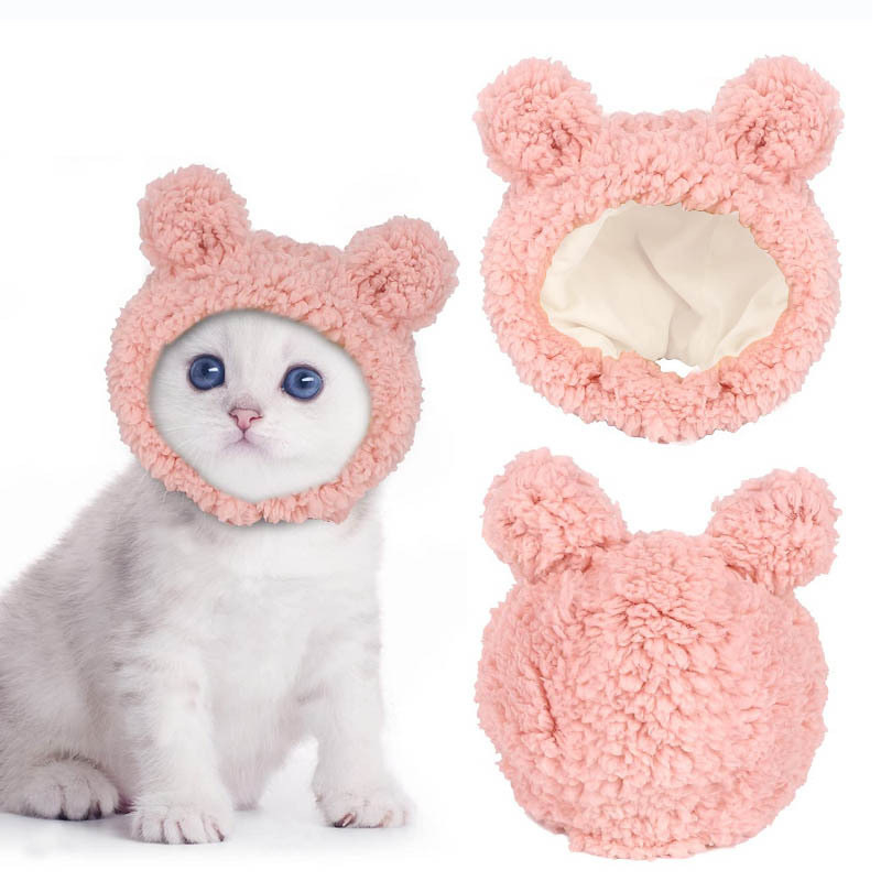 Cashmere Pet Hat for Small Dogs - Adjustable Bear Plush Winter Headpiece