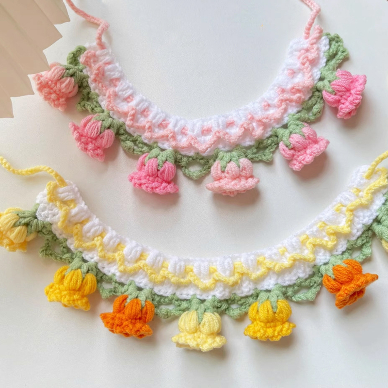 Bluebell Floral Knitted Pet Bandana Adjustable Dog Cat Bib Collar