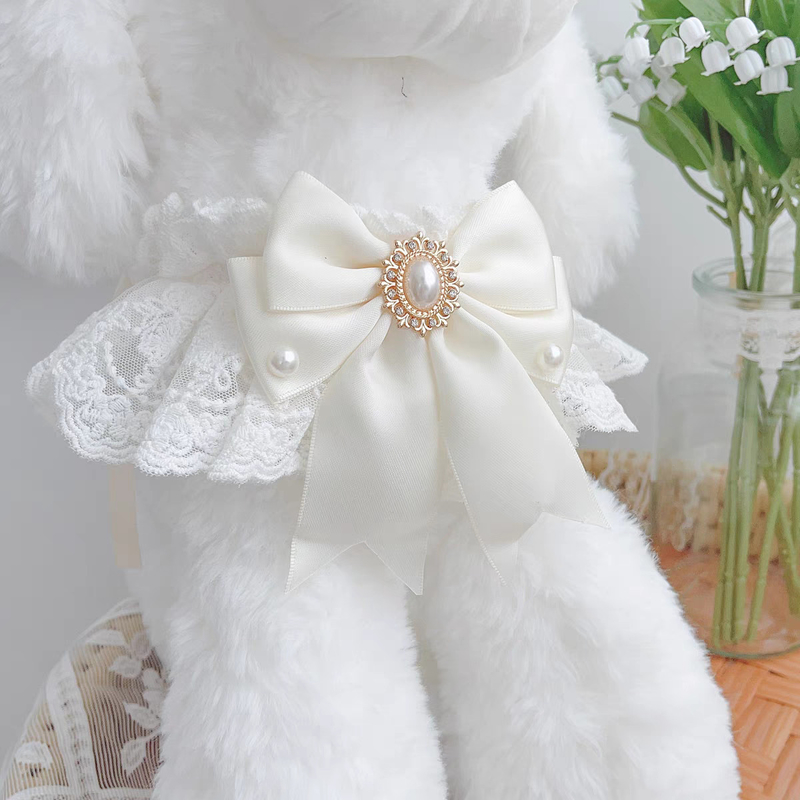 White Lace Wedding Pet Bandana Collar for Cats Dogs