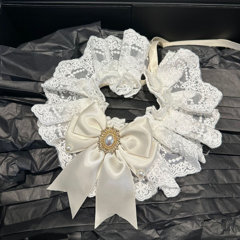 White Lace Wedding Pet Bandana Collar for Cats Dogs